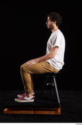 Whole Body Man White Shirt Trousers Slim Sitting Studio photo references